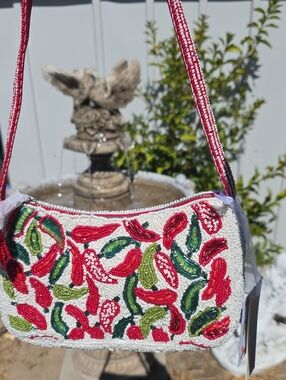Viral Beaded Red Hot & Green Chili Pepper Shoulder Bag